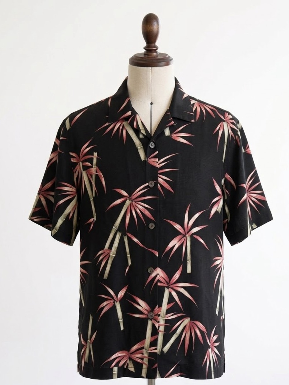Tommy Bahama 100% Silk Camp Shirt Mens Black Bamboo Palm Tropical Button Up 🎍